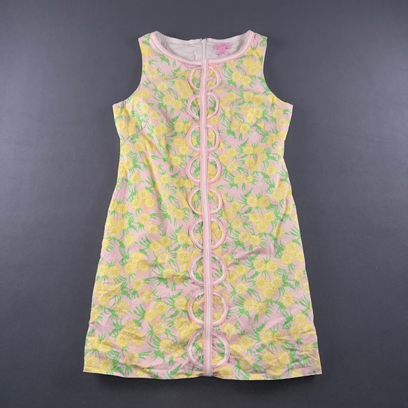 Lilly Pulitzer Dresses & Skirts - Lilly Pulitzer Pink Yellow Citrus Grasshopper Print Shift Dress Size 10